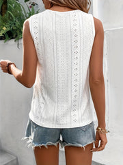 Eyelet Lace Stitching V Neck Tank Top Sleeveless Summer Women's Clothing