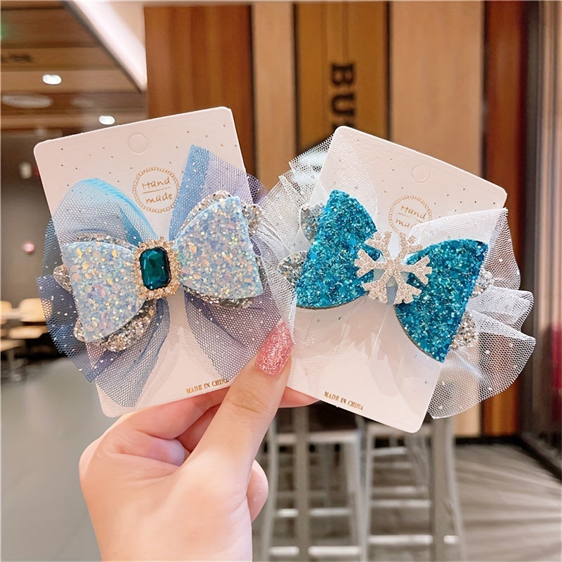 Mesh Princess Sequin Bow Hair Clips Holiday Party Gift