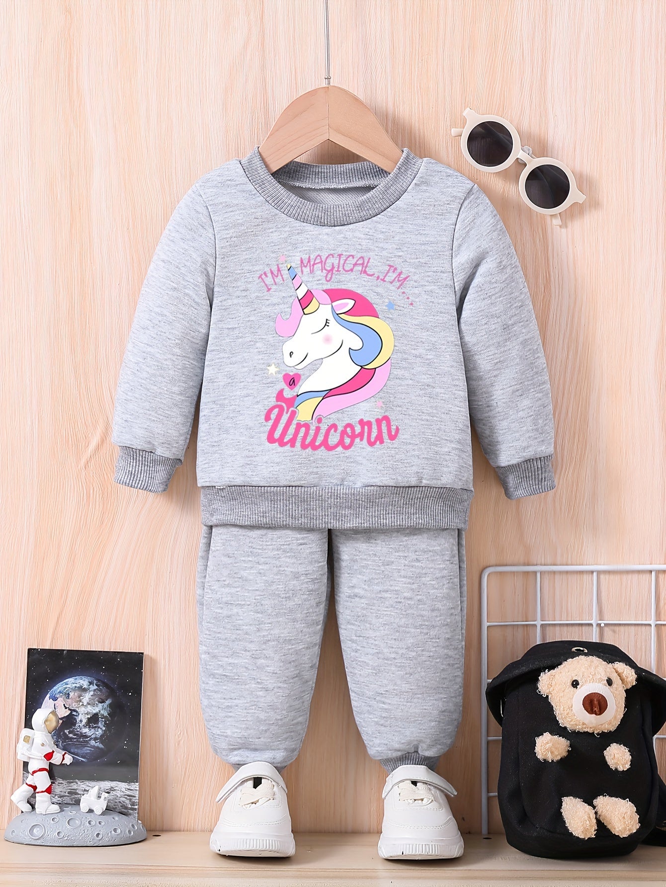 Baby Unicorn Print Casual Outfit Sweatshirt Trousers Set