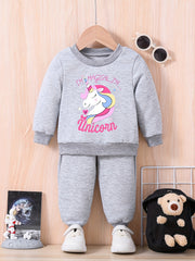 Baby Unicorn Print Casual Outfit Sweatshirt Trousers Set