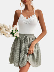 Lace Sleeveless Cami Top & Drawstring Waist Skirts Set Women's Clothing