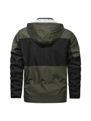 Men's Casual Zipper Block Hooded Jacket