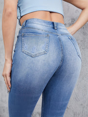 Women's Plus Washed Button Fly High Rise Flared Leg Jeans