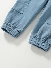 Girls Casual Short Sleeve Denim Jumpsuit Romper With Belt