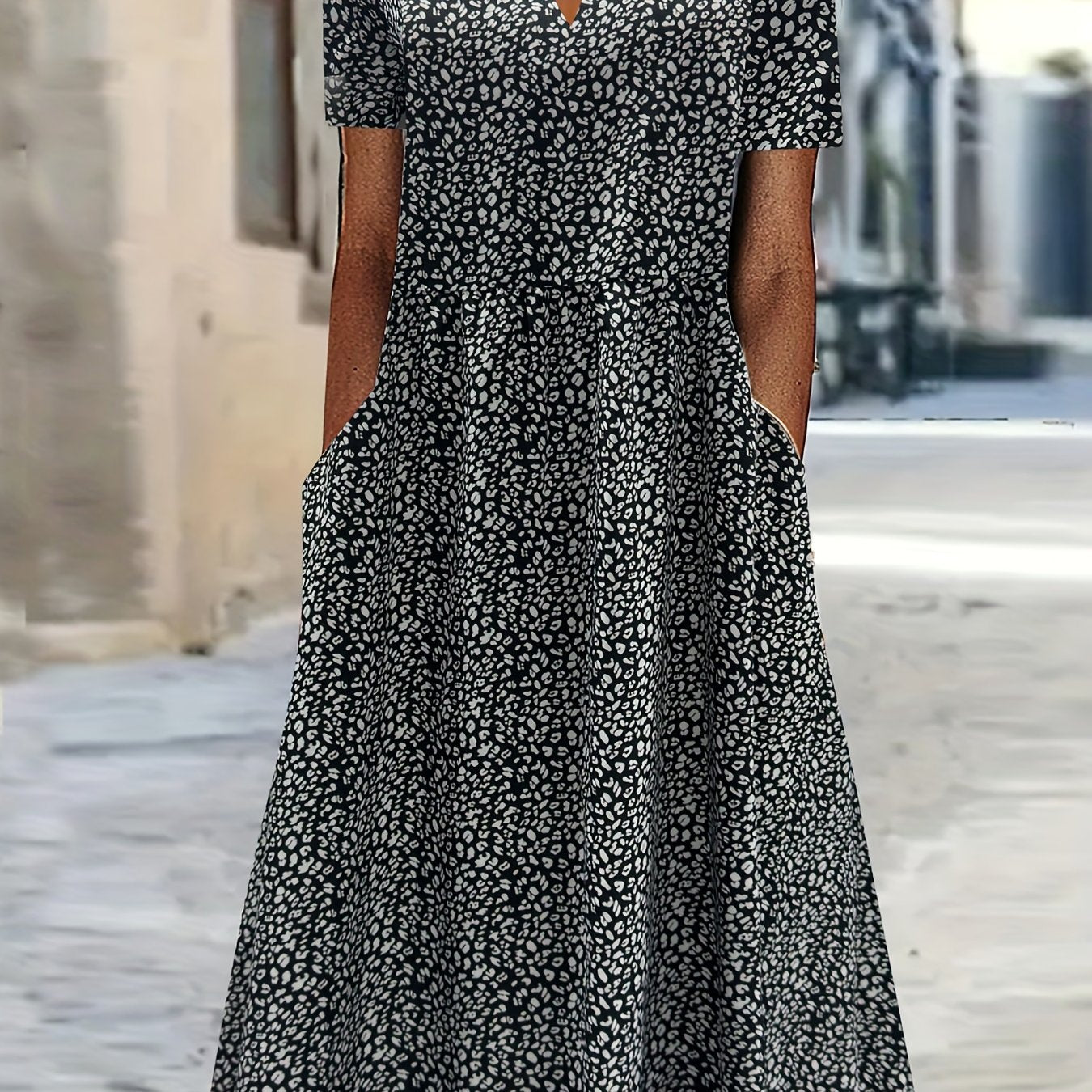 Dalmatian Print Short Sleeve Dress with Pockets