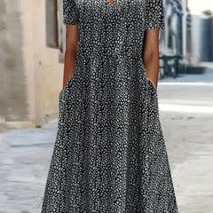 Dalmatian Print Short Sleeve Dress with Pockets