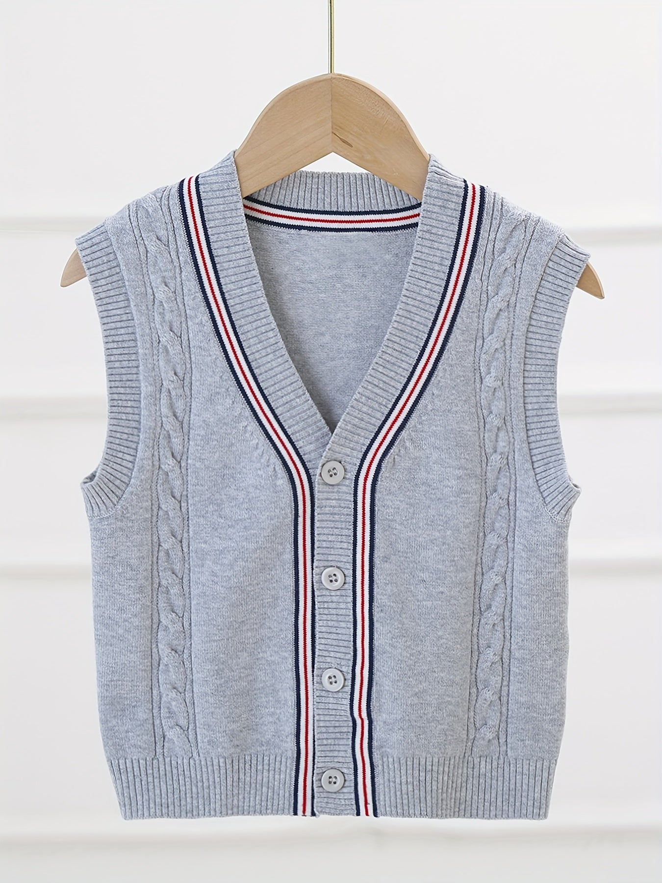 Boys College V Neck Knitted Sleeveless Fitness Sweater Vest