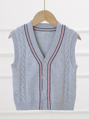 Boys College V Neck Knitted Sleeveless Fitness Sweater Vest