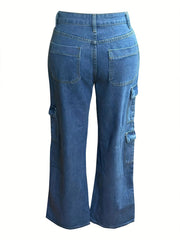 High Rise Cargo Jeans Zipper Button Closure Casual Denim Pants