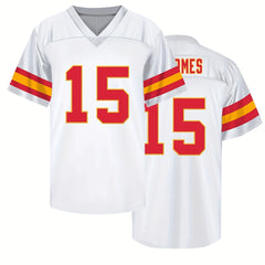 Men's American Football Jersey V-Neck Short Sleeve Stitched Rugby Sweatshirt