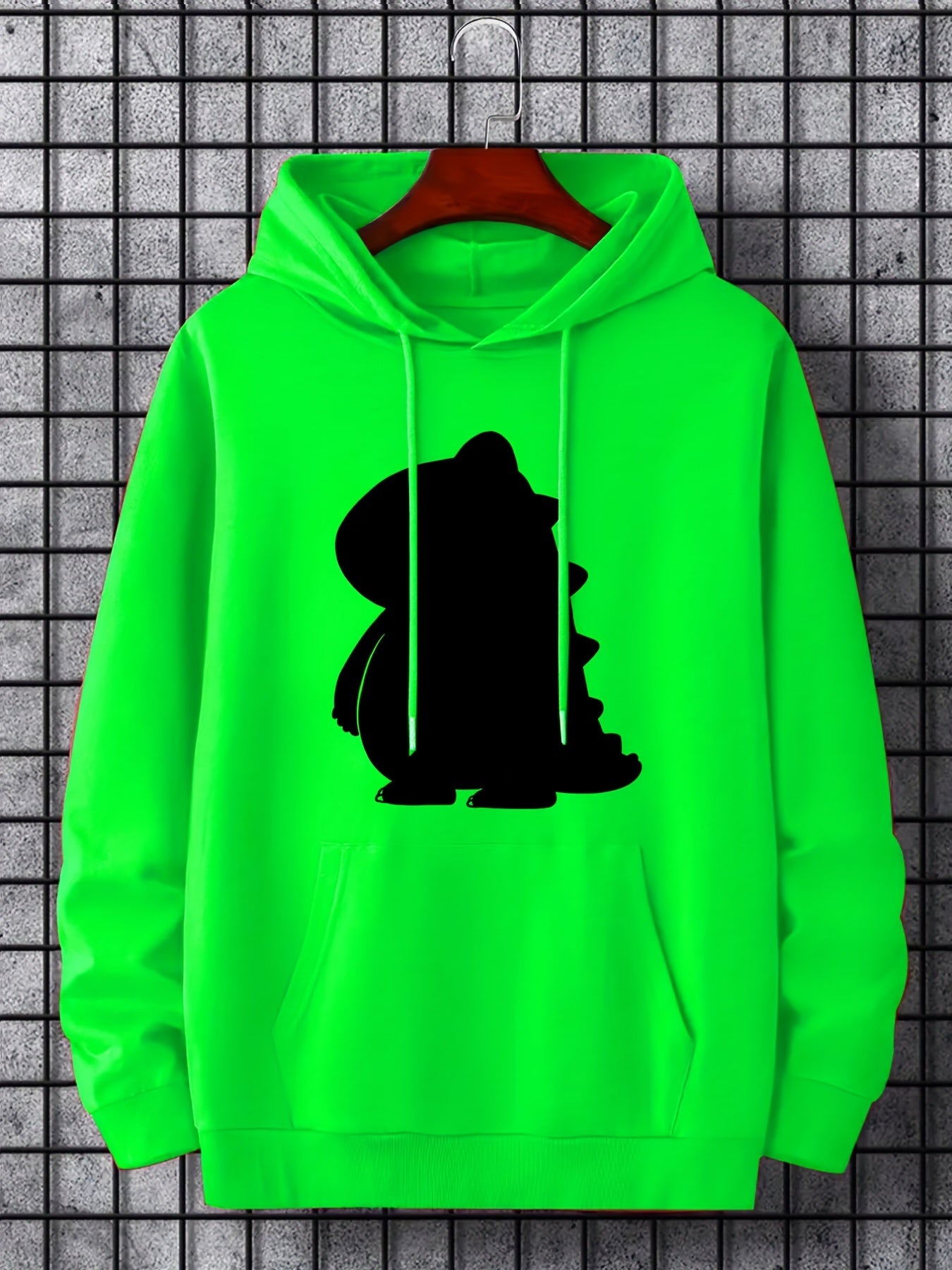 Dino Print Hoodie for Men - Casual Graphic Pullover Sweatshirt