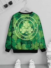 Four Leaf Clover Print Boys Sweatshirt Long Sleeve Pullover Top