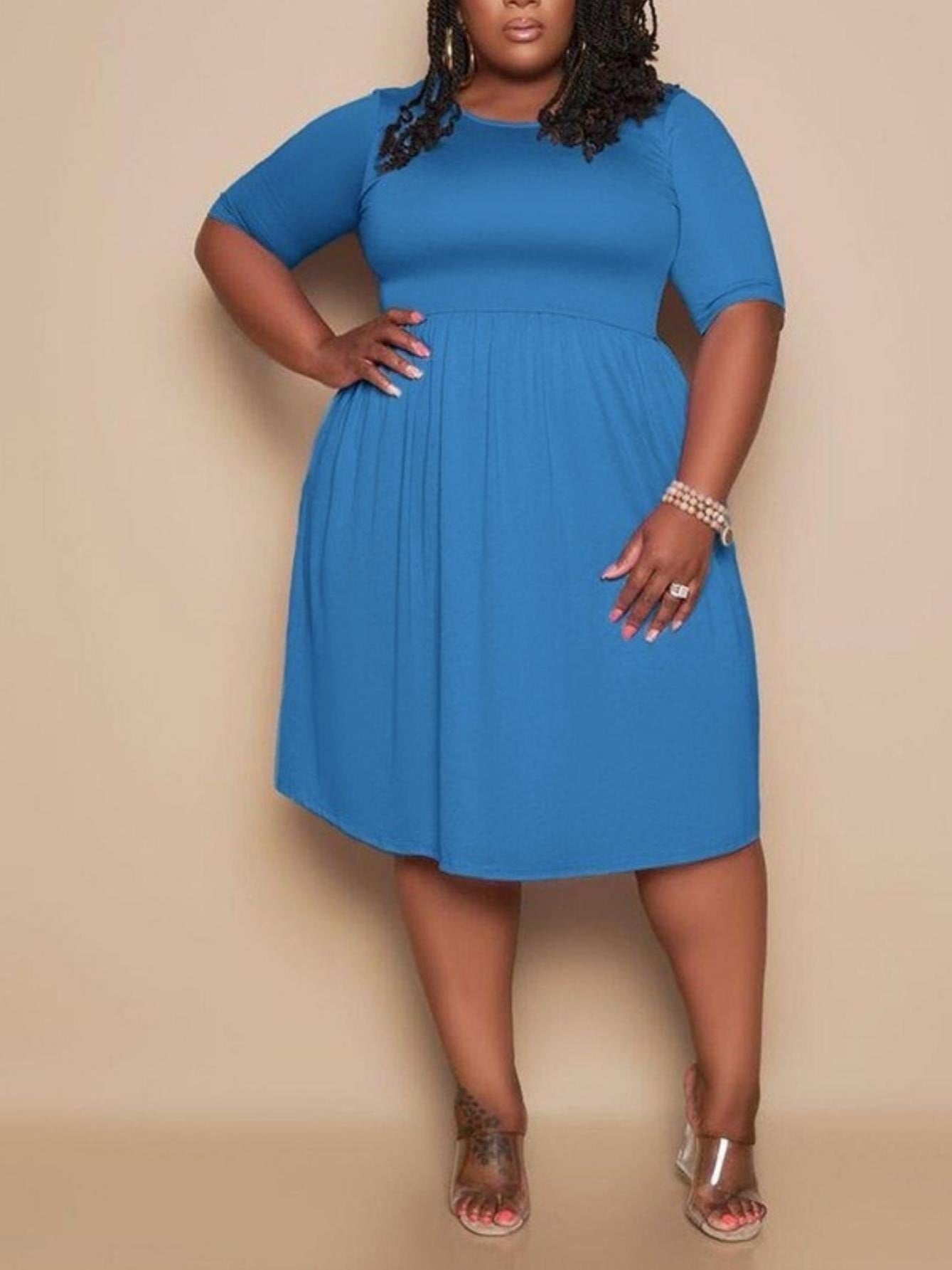 Solid Short Sleeve Smock Midi Dress