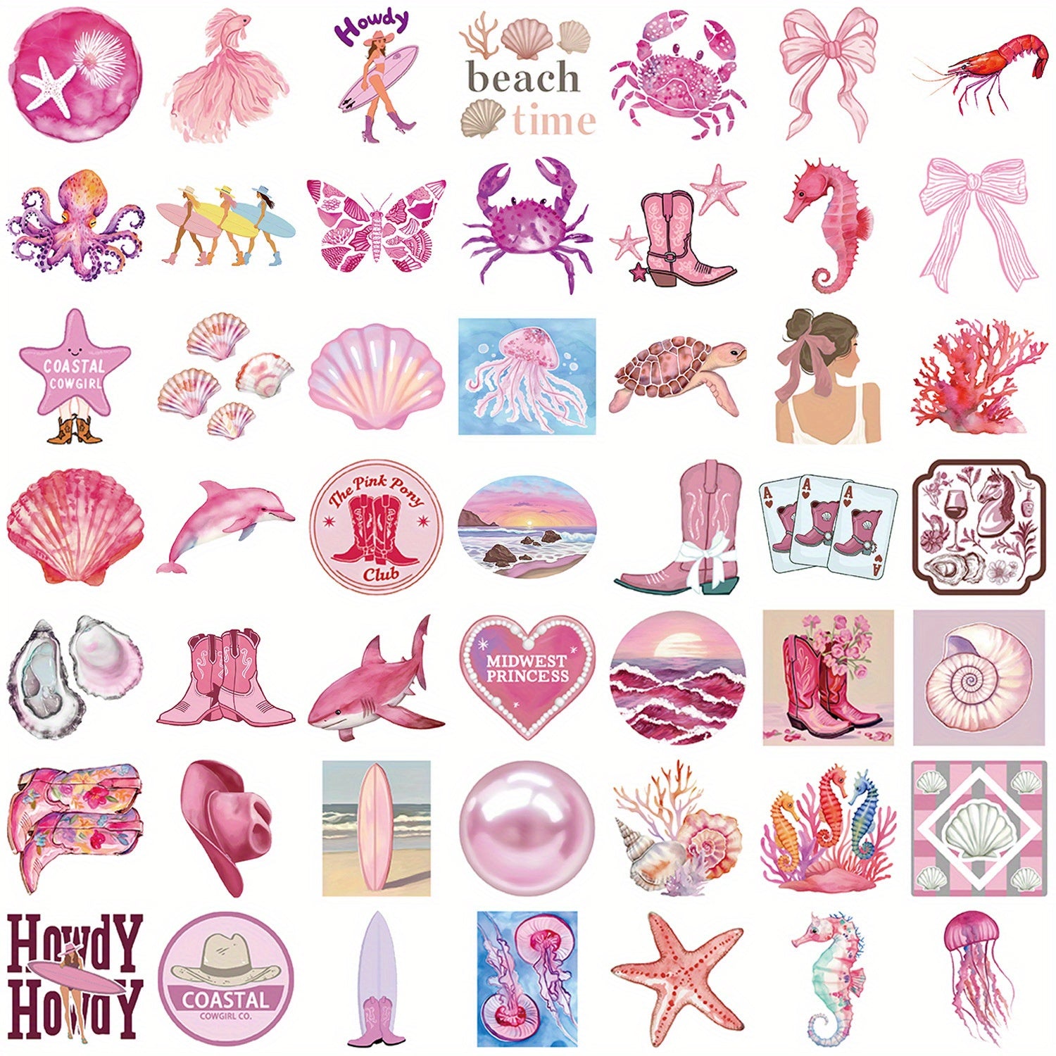 100pcs Ocean Stickers Pink Designs Waterproof Vinyl for Laptops Phones