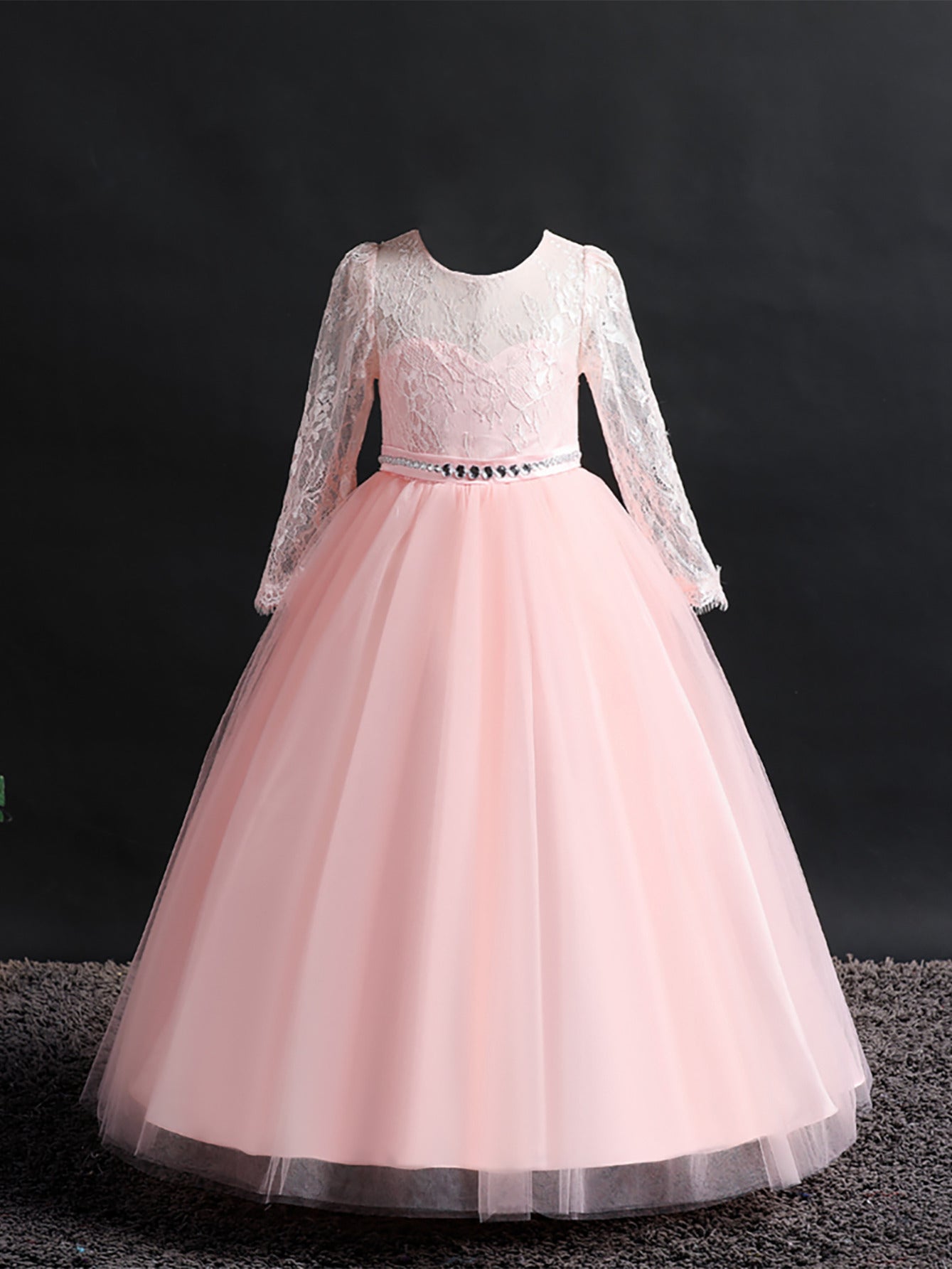 Girls Lace Long Sleeve Dress Wedding Princess Party Dress