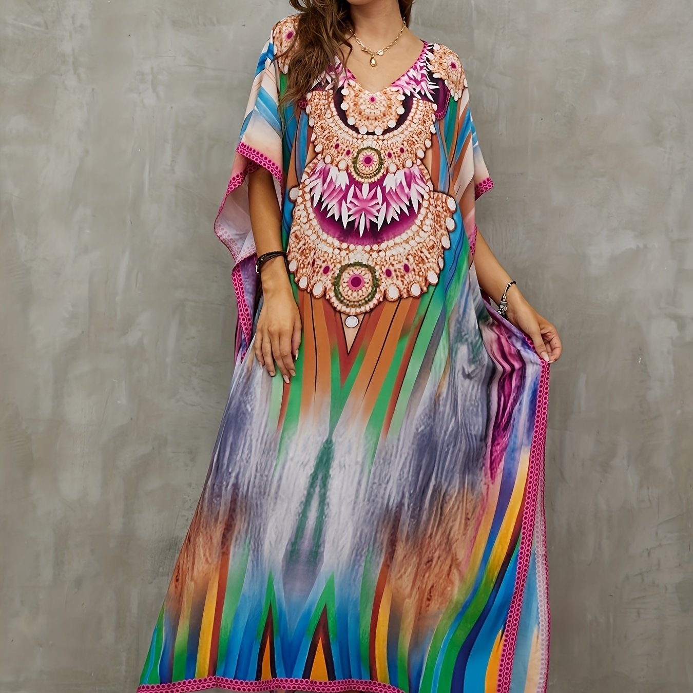 Boho Floral Print Cover Up Dress