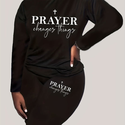 2 Piece Set Women's Slogan Print Top & Leggings Outfit