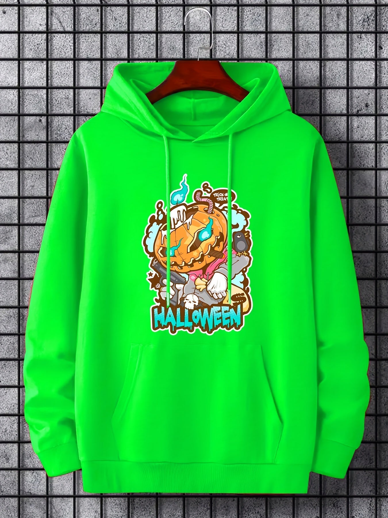 Anime Jack O Lantern Print Hoodie Men's Casual Graphic Pullover Hoodie