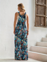 Floral Print Overall Wide Leg Jumpsuit Casual Button Overall Jumpsuit
