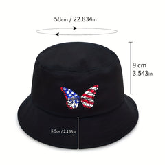 Unisex Sunshade Bucket Hat Butterfly Embroidered Sun Hat for Outdoor Vacation