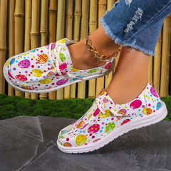Women's Easter Eggs Print Canvas Slip-on Shoes Casual Sneakers