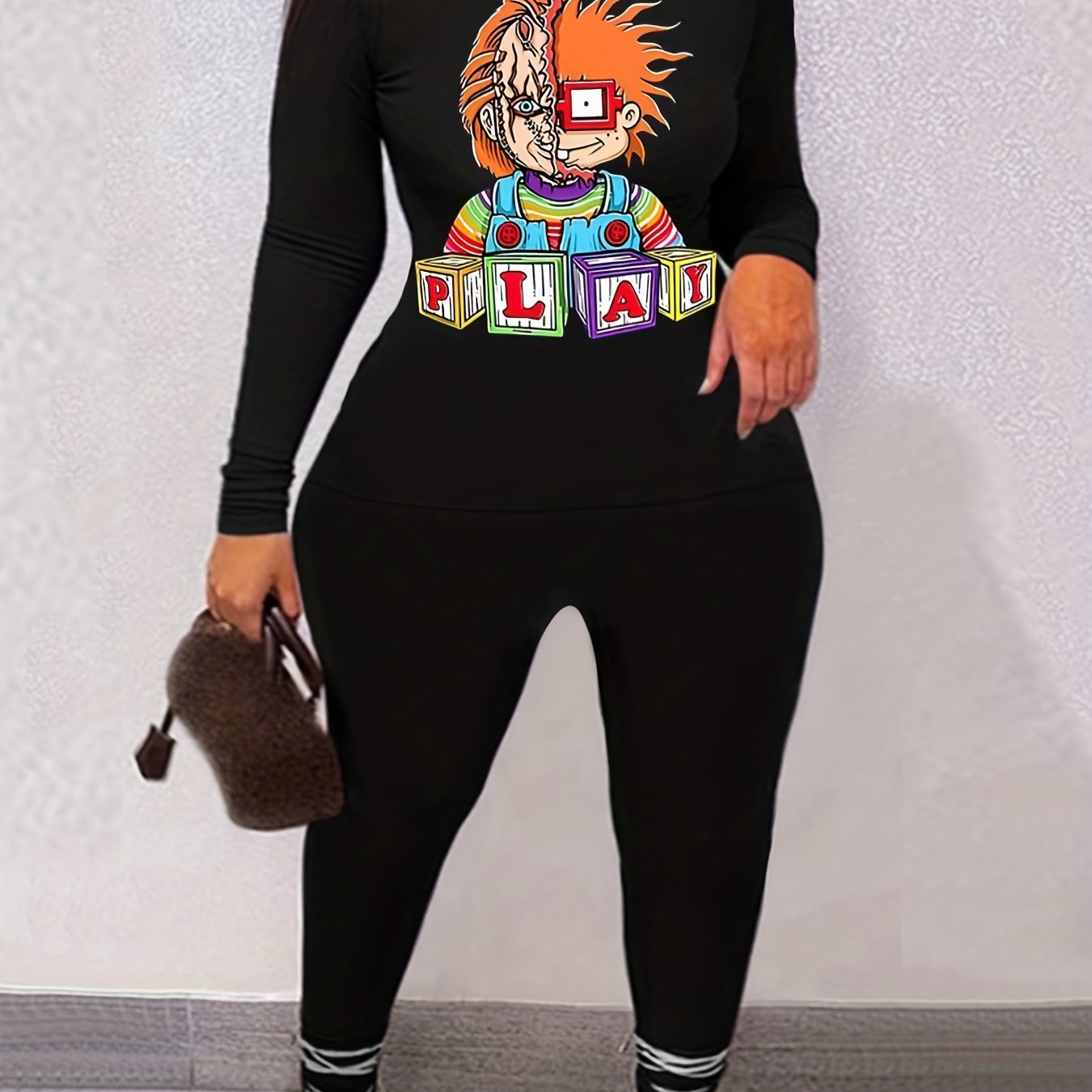 Cartoon Boy Print Two piece Set Casual Long Sleeve T-shirt & Leggings Outfit