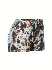 Sunflower & Art Letter Print High Rise Stretch Shorts