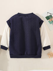 Toddler Boys V Neck Block Sweatshirt With Cable Knit Pattern