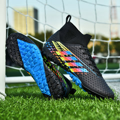 Boys High Top Turf Football Boots Anti-Skid Lace-Up TF Soccer Cleats