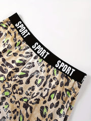 Sporty Leopard Print Plus Size Pajama Shorts