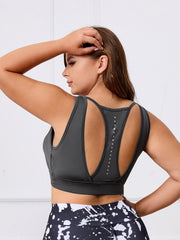 Sports Bra Solid Cut Out Back High Stretch Gym Fitness Bra