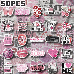 Set of 50 Pink Y2K Girl Themed Stickers - Perfect for Unique Decorations