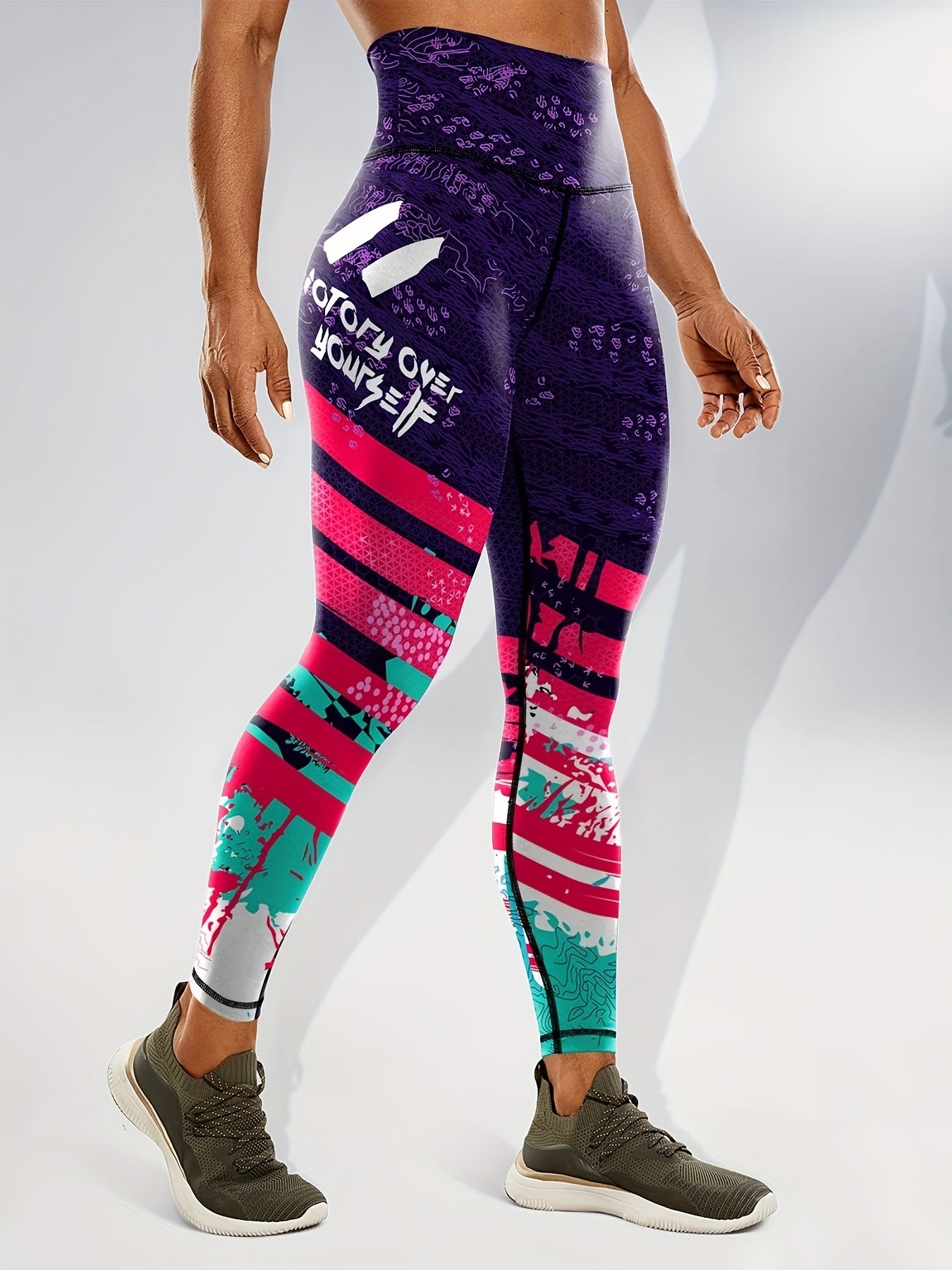 Block Print Slim Fit Yoga Tight Pants Seamless Stretchy Running Sports Leggings