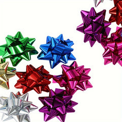 120pcs Christmas Gift Packaging Bows 6 Comb. Star Colored Ribbon Wedding