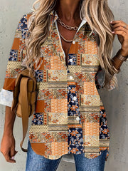 Boho Patchwork Print Button Up Blouse