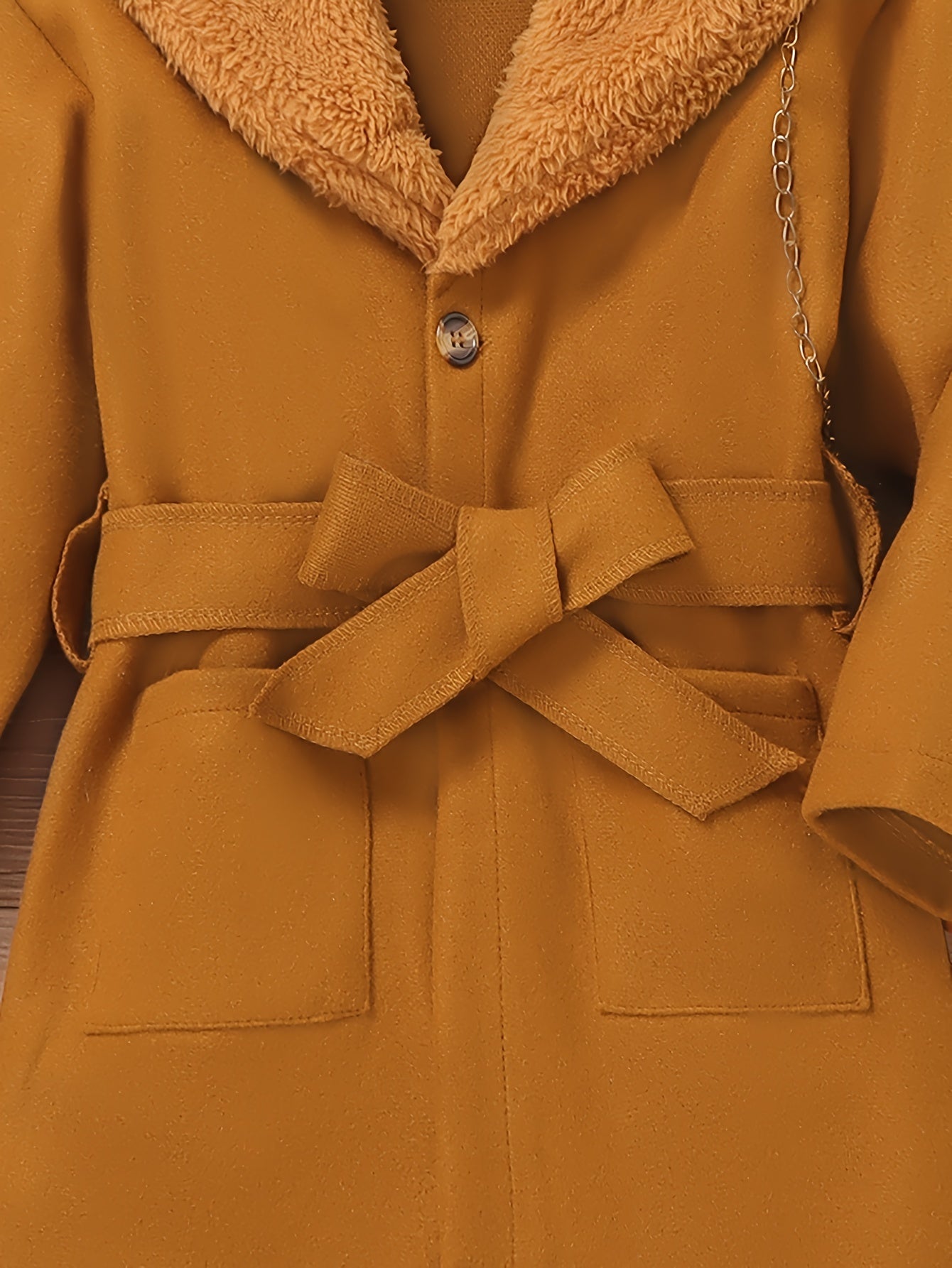 Girls' Stylish Fur Collar Jacket Belt Set for Autumn/Winter