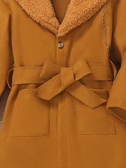 Girls' Stylish Fur Collar Jacket Belt Set for Autumn/Winter