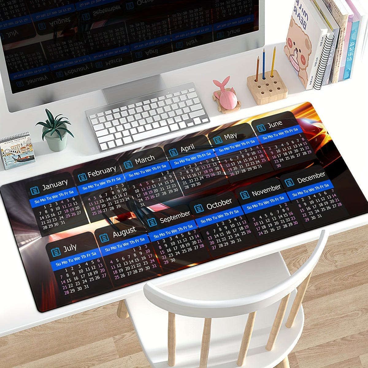 Mouse Pad Calendar Non-Slip Rubber Base Waterproof for Office