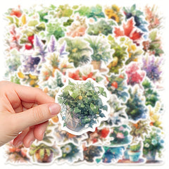 50pcs Watercolor Style Plant Series Stickers for Laptop Helmets, Water Cup