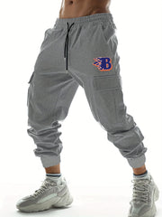 Men's B Letter Print Cargo Joggers, Spring/Fall Outdoor Pants