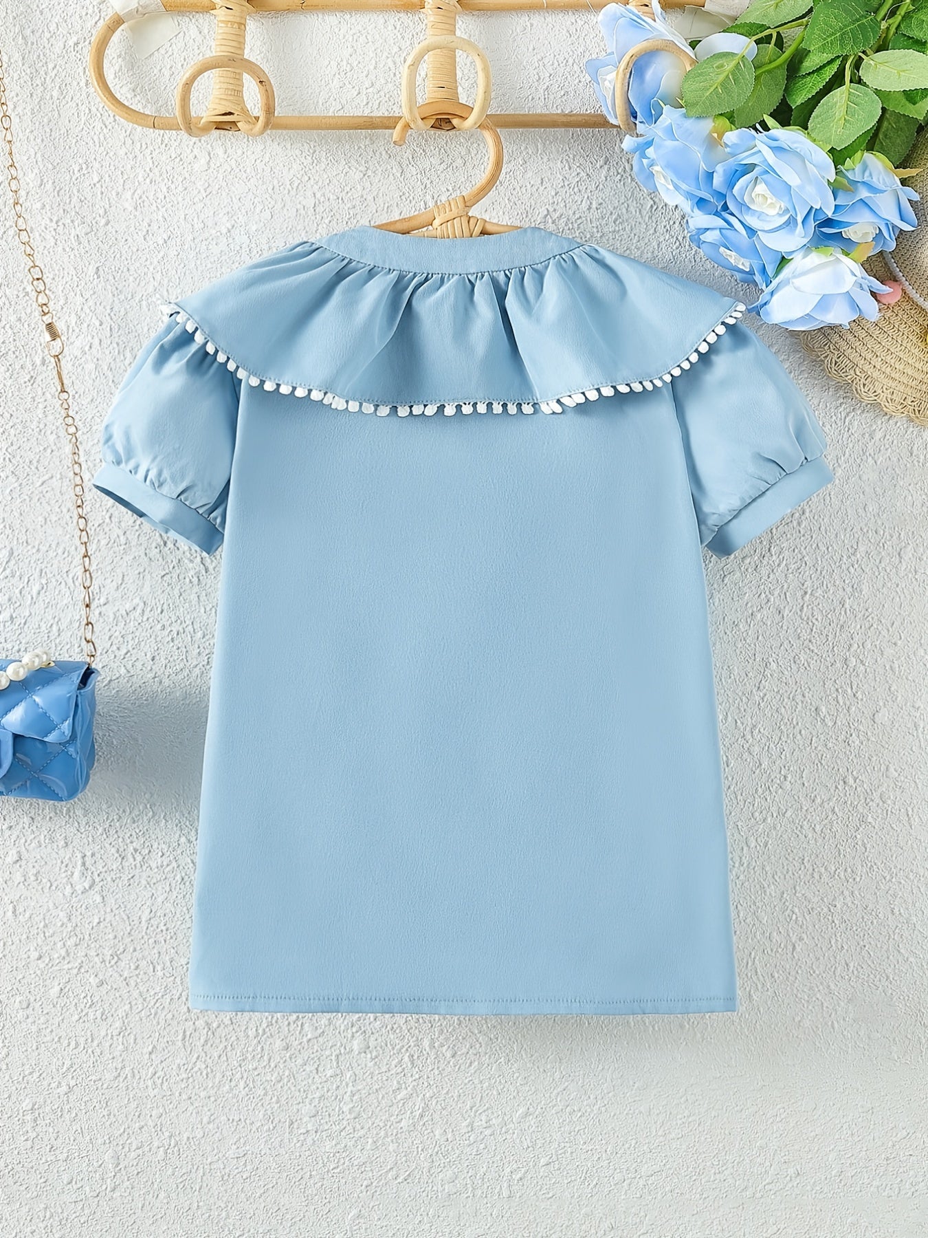 Girls Ruffle Collar Shirt Lace Puff Sleeve Top