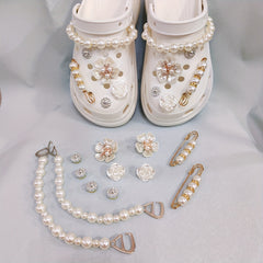 12pcs Hole Shoe Accessories Set, Pearl Chain, Flower Buttons for Crocs