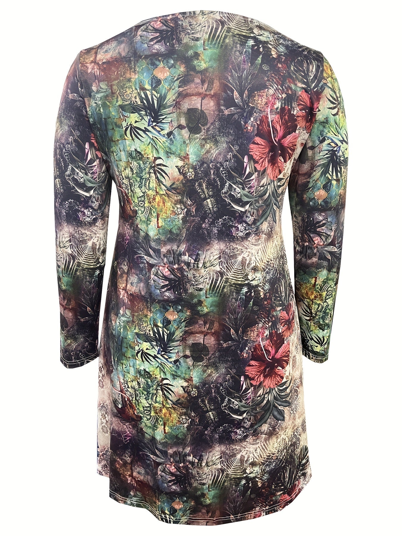 Paisley Print Long Sleeve Half Zipper Boho Dress