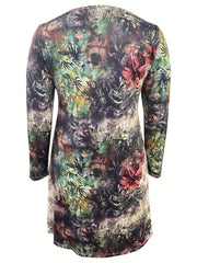 Paisley Print Long Sleeve Half Zipper Boho Dress