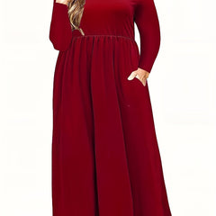 Solid Long Sleeve Maxi Dress With Pockets