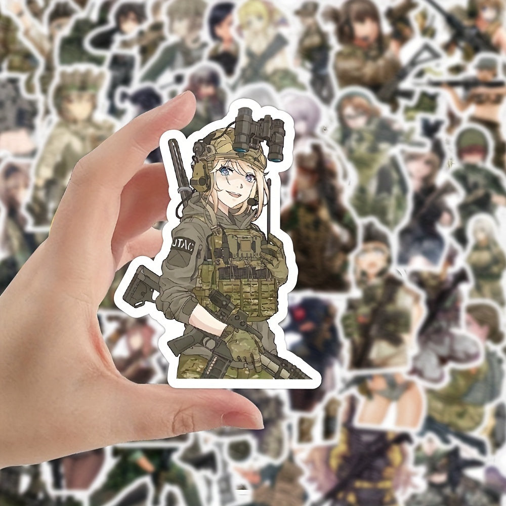 50Pcs Anime Military Girl Camouflage Stickers for Laptop Motorcycle Mug