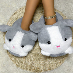 Rabbit Plush Slip-On Slippers Cozy Warm Indoor Shoes Women's Fluffy Novelty