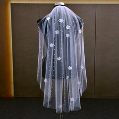 Royal Floral Bridal Veil with Pearl Detailing for Women