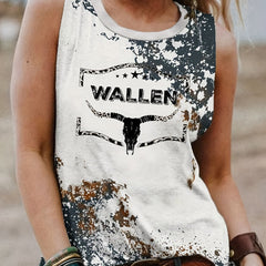 Cow Head Skull & Letter Print Tank Top