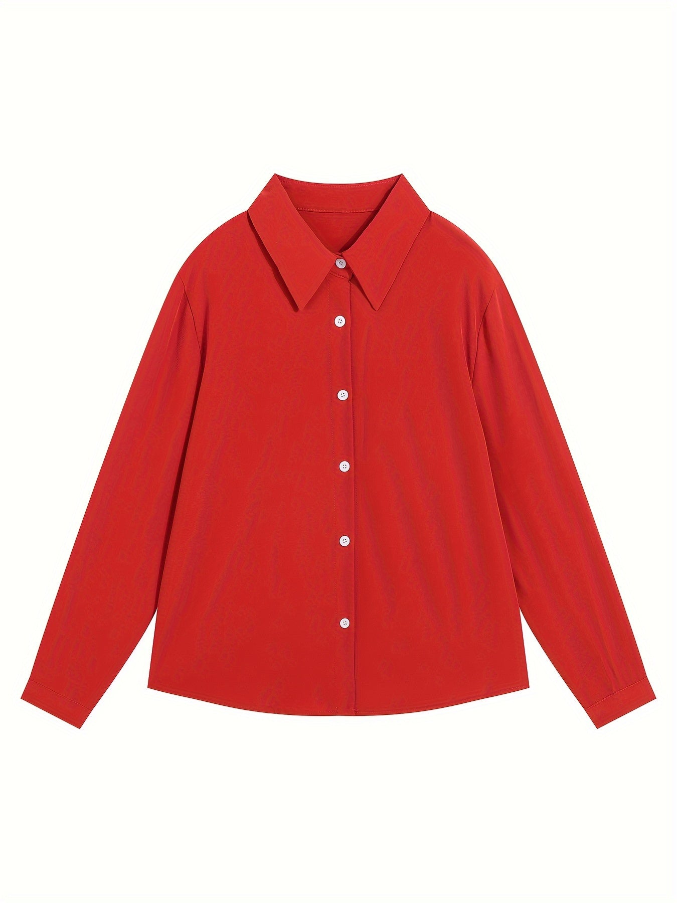 Casual Blouse Women's Plus Solid Button Up Long Sleeve
